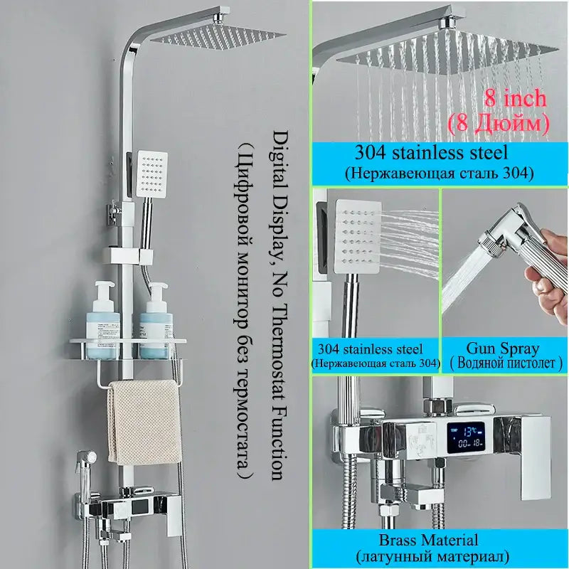 Modern matte black digital shower faucet set with bidet for bathroom