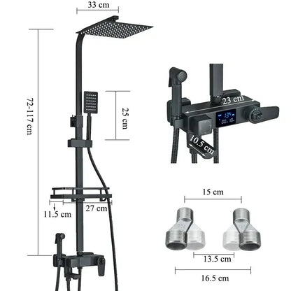 Modern matte black digital shower faucet set with bidet for bathroom