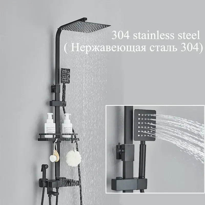 Modern matte black digital shower faucet set with bidet for bathroom