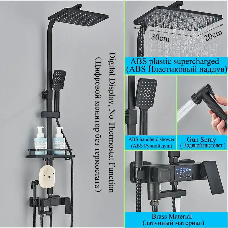 Modern matte black digital shower faucet set with bidet for bathroom