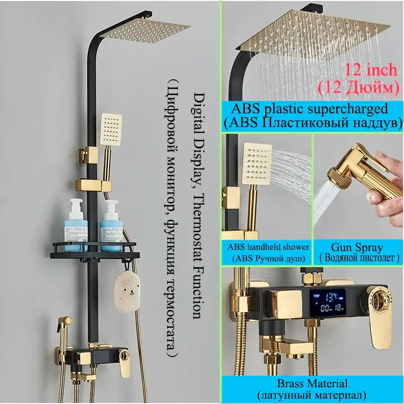 Modern matte black digital shower faucet set with bidet for bathroom