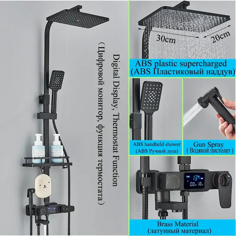 Modern matte black digital shower faucet set with bidet for bathroom