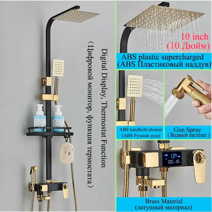 Modern matte black digital shower faucet set with bidet for bathroom