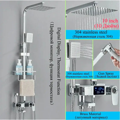 Modern matte black digital shower faucet set with bidet for bathroom