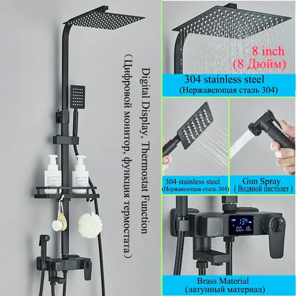 Modern matte black digital shower faucet set with bidet for bathroom
