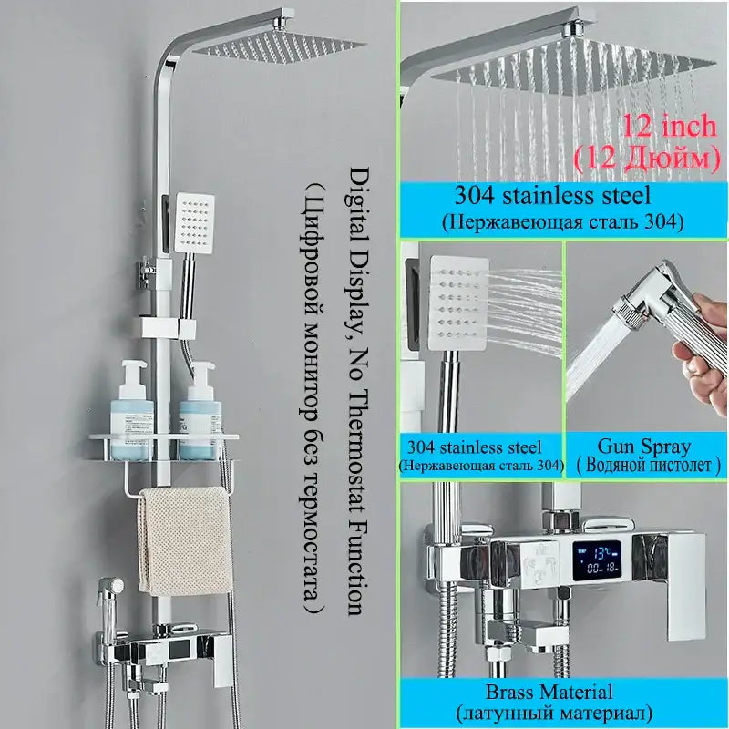Modern matte black digital shower faucet set with bidet for bathroom