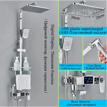 Modern matte black digital shower faucet set with bidet for bathroom
