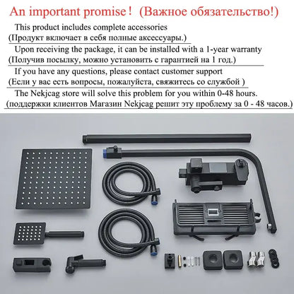 Modern matte black digital shower faucet set with bidet for bathroom