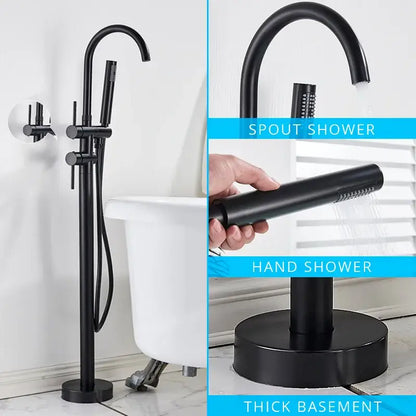 Modern matte black dual handle bathtub faucet set bathroom floor tap