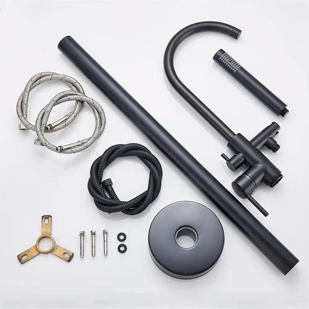 Modern matte black dual handle bathtub faucet set bathroom floor tap