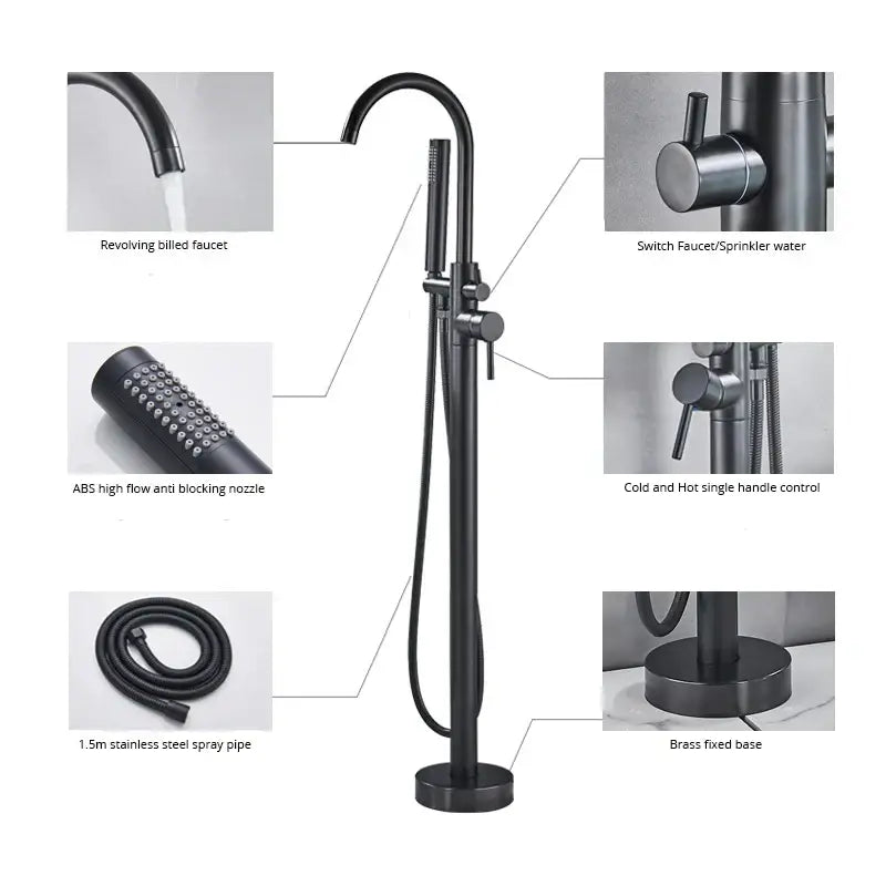 Modern matte black dual handle bathtub faucet set bathroom floor tap