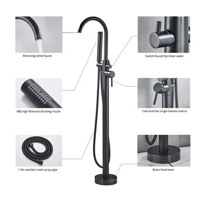 Modern matte black dual handle bathtub faucet set bathroom floor tap