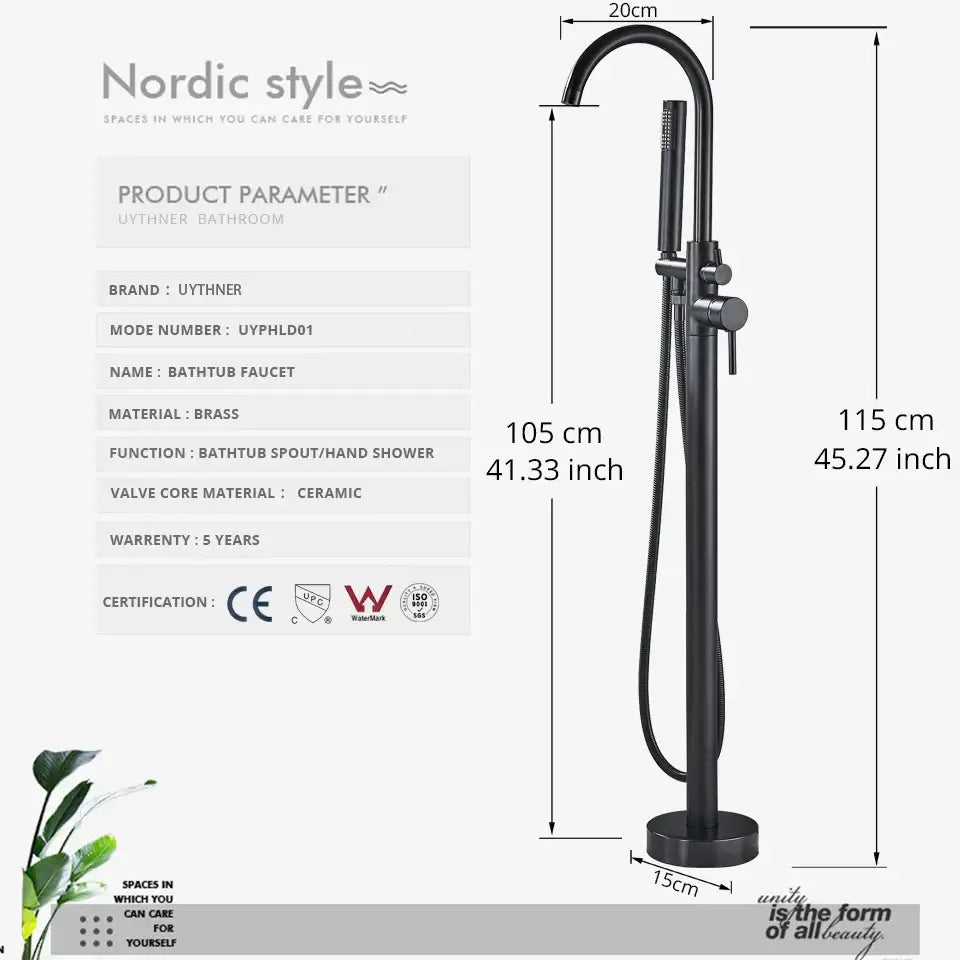 Modern matte black dual handle bathtub faucet set bathroom floor tap