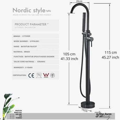 Modern matte black dual handle bathtub faucet set bathroom floor tap