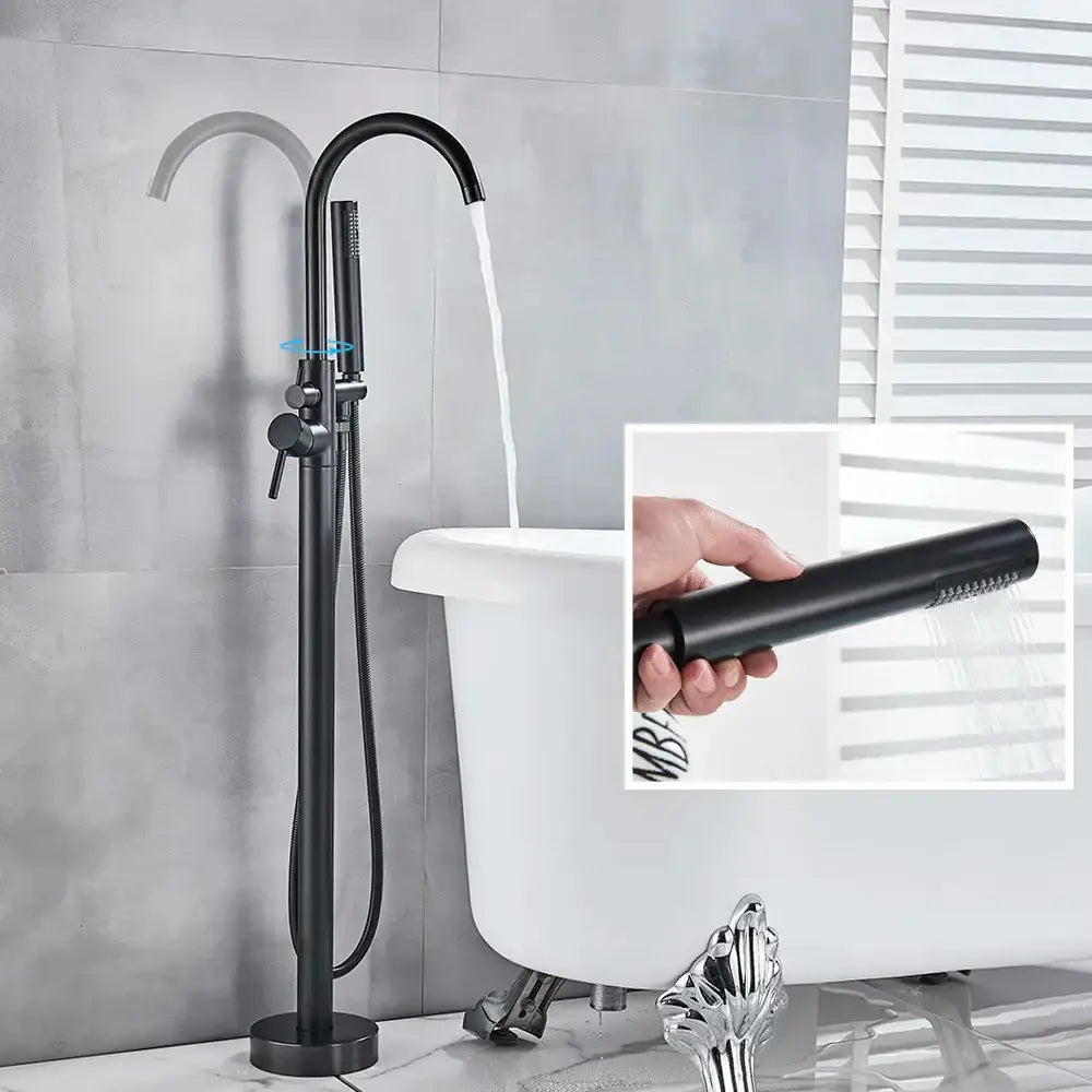 Modern matte black dual handle bathtub faucet set bathroom floor tap