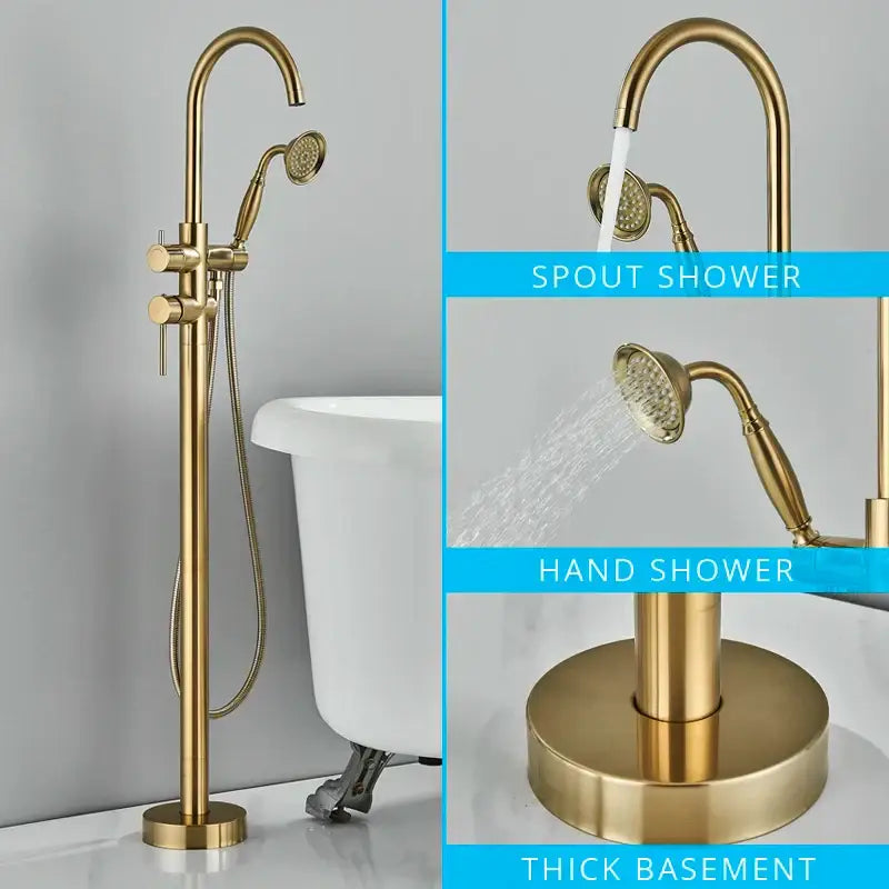 Modern matte black dual handle bathtub faucet set bathroom floor tap