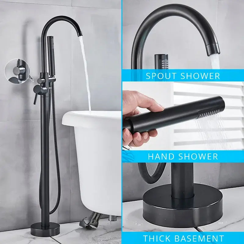 Modern matte black dual handle bathtub faucet set bathroom floor tap