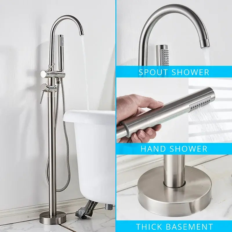 Modern matte black dual handle bathtub faucet set bathroom floor tap