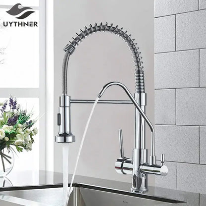Modern matte black dual handle kitchen faucet with purification spout