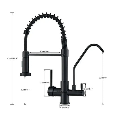 Modern matte black dual handle kitchen faucet with purification spout