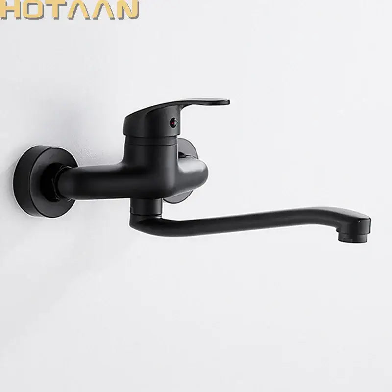 Modern matte black dual hole kitchen faucet with curved spout