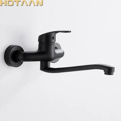 Modern matte black dual hole kitchen faucet with curved spout