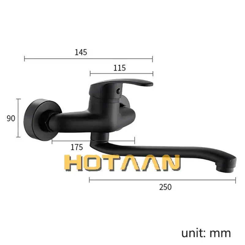 Modern matte black dual hole kitchen faucet with curved spout