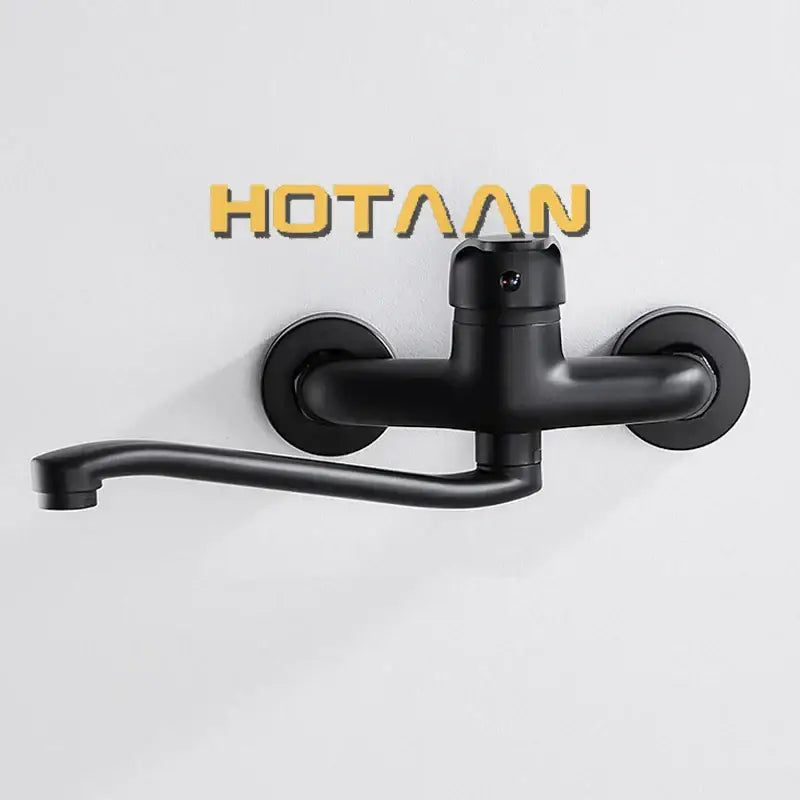 Modern matte black dual hole kitchen faucet with curved spout