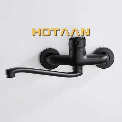 Modern matte black dual hole kitchen faucet with curved spout