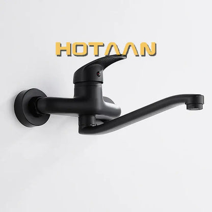 Modern matte black dual hole kitchen faucet with curved spout