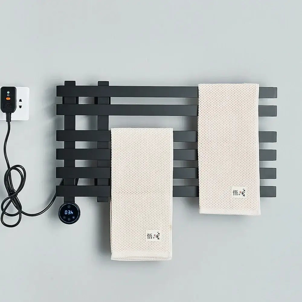 Modern matte black electric towel warmer bathroom digital display