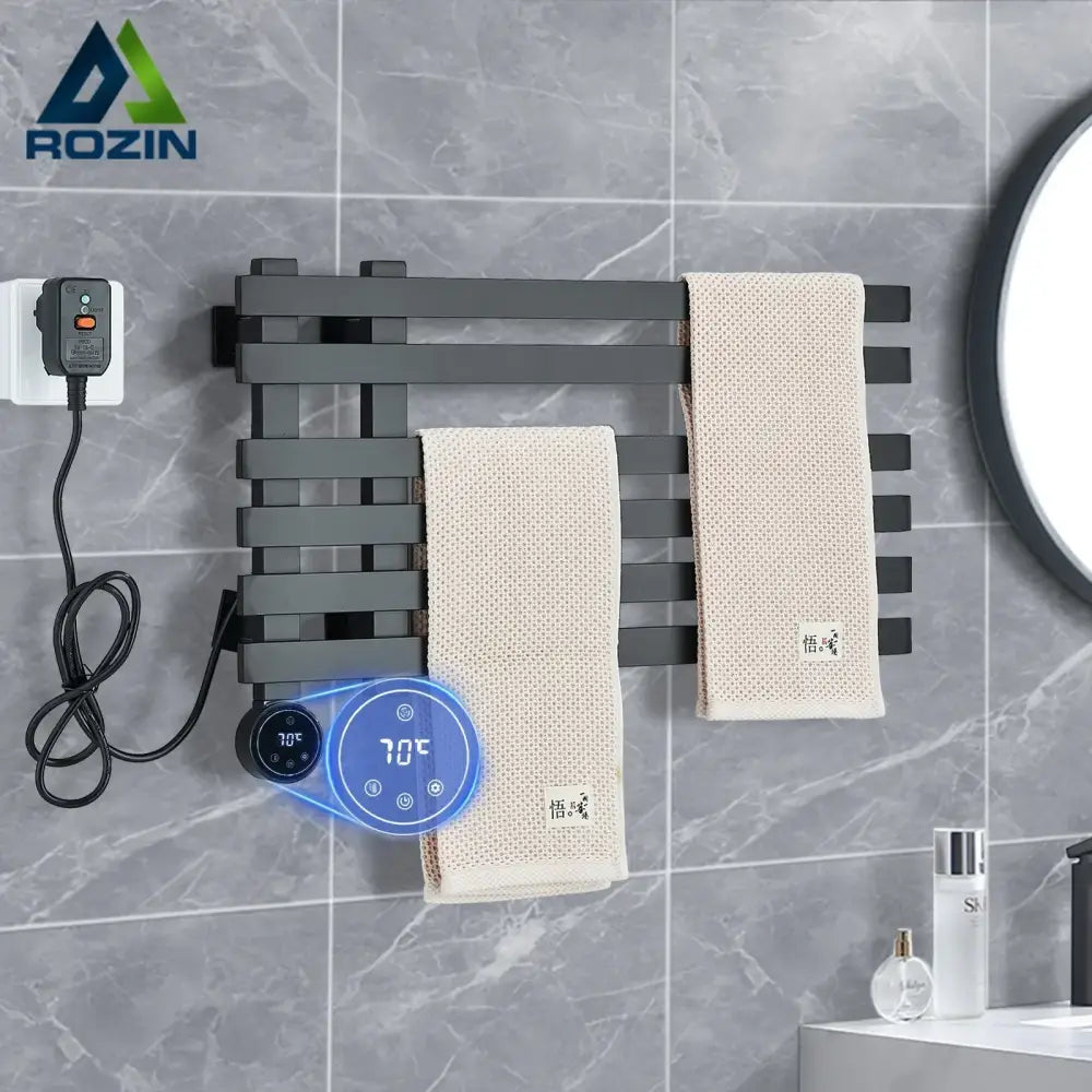 Modern matte black electric towel warmer bathroom digital display