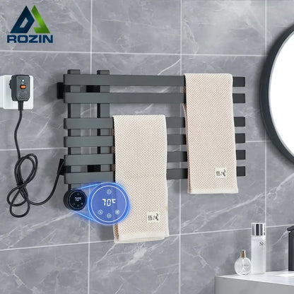 Modern matte black electric towel warmer bathroom digital display