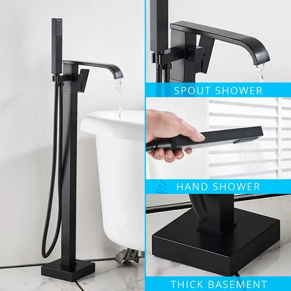 Modern matte black floor mounted bathtub faucet waterfall bathroom set