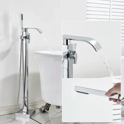 Modern matte black floor mounted bathtub faucet waterfall bathroom set
