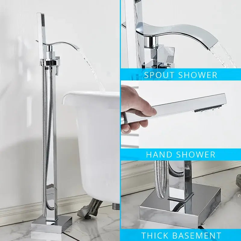 Modern matte black floor mounted bathtub faucet waterfall bathroom set