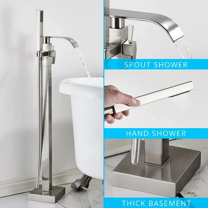 Modern matte black floor mounted bathtub faucet waterfall bathroom set