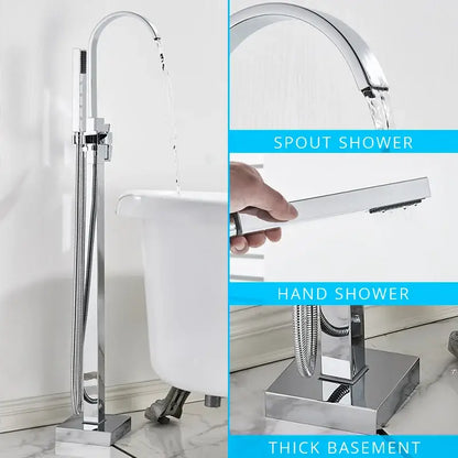 Modern matte black floor mounted bathtub faucet waterfall bathroom set