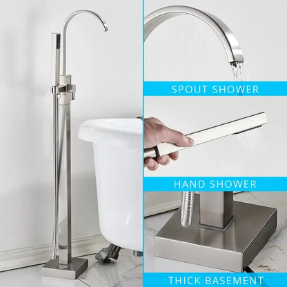 Modern matte black floor mounted bathtub faucet waterfall bathroom set