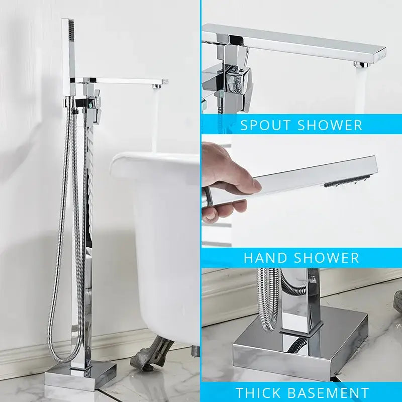 Modern matte black floor mounted bathtub faucet waterfall bathroom set