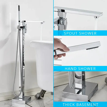 Modern matte black floor mounted bathtub faucet waterfall bathroom set