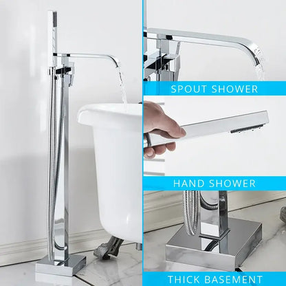 Modern matte black floor mounted bathtub faucet waterfall bathroom set