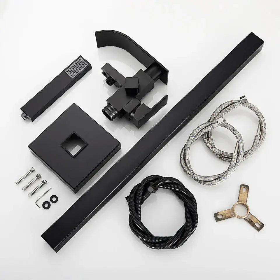 Modern matte black floor mounted bathtub faucet waterfall bathroom set