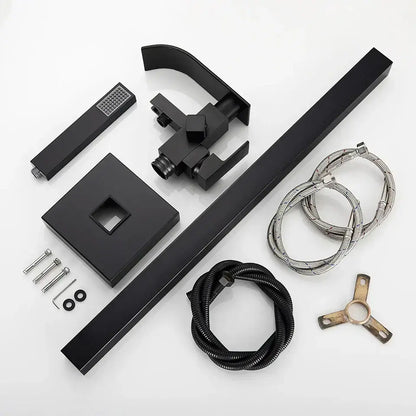 Modern matte black floor mounted bathtub faucet waterfall bathroom set