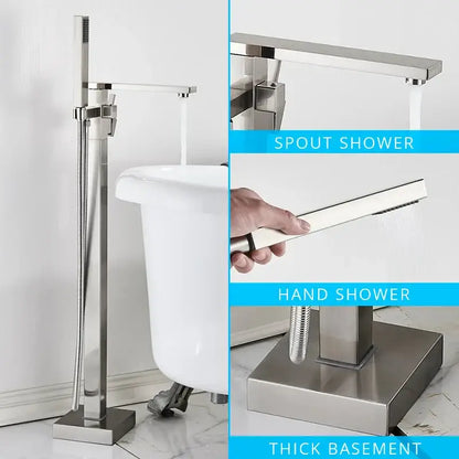 Modern matte black floor mounted bathtub faucet waterfall bathroom set