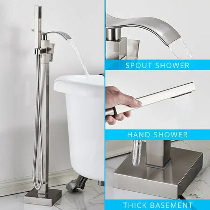 Modern matte black floor mounted bathtub faucet waterfall bathroom set