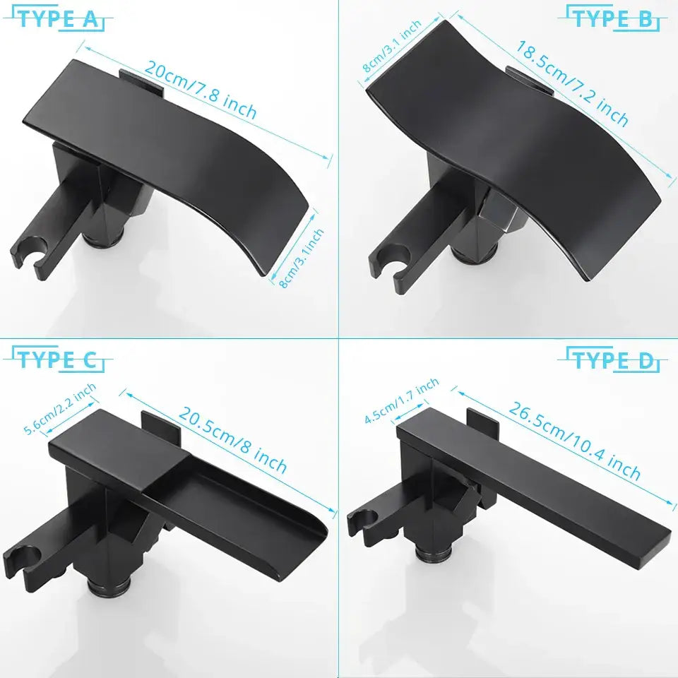 Modern matte black floor mounted bathtub faucet waterfall bathroom set
