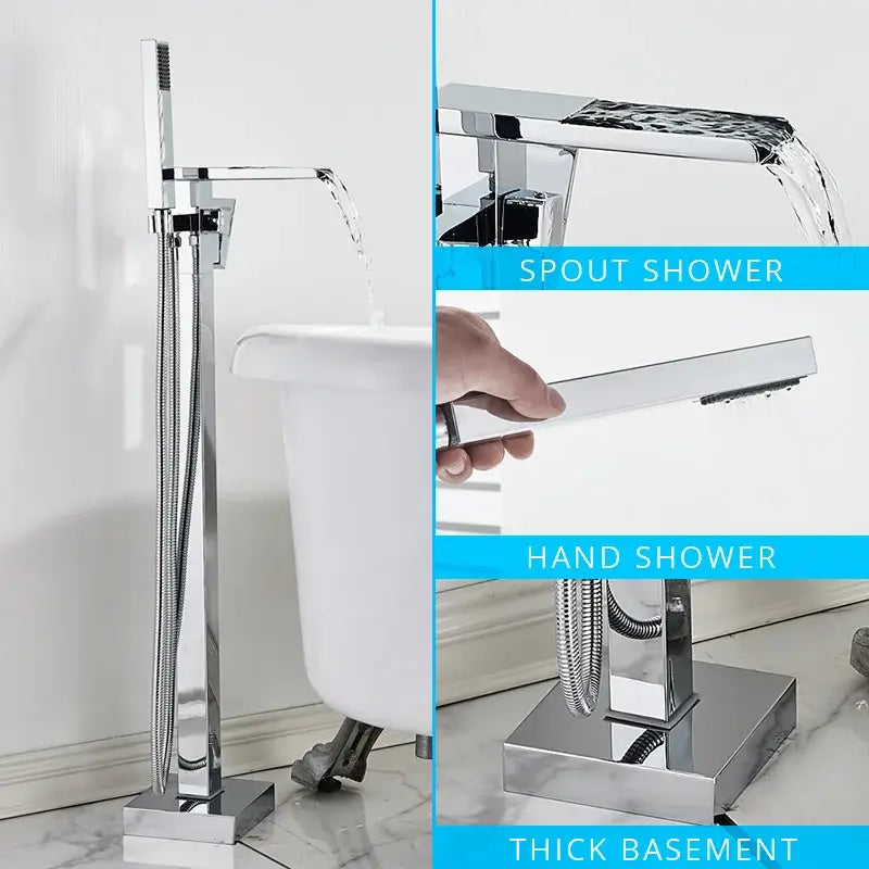 Modern matte black floor mounted bathtub faucet waterfall bathroom set