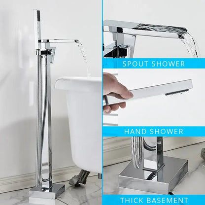 Modern matte black floor mounted bathtub faucet waterfall bathroom set