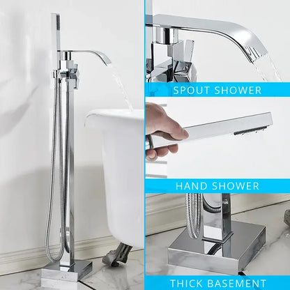 Modern matte black floor mounted bathtub faucet waterfall bathroom set